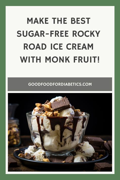 Make the Best Sugar-Free Rocky Road Ice Cream with Monk Fruit! Monk Fruit Ice Cream, Good Food For Diabetics, Food For Diabetics, Sugar Free Marshmallows, Rocky Road Ice Cream, Sugar Free Ice Cream, Frozen Yogurt Recipes, Creami Recipes, Fruit Ice Cream