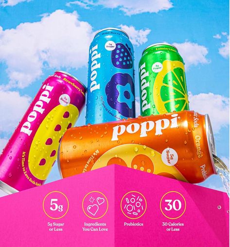 POPPI 16oz Sparkling Prebiotic Soda, Beverages w/Apple Cider Vinegar, Seltzer Water & Fruit Juice, XL Variety, 16oz (12 Pack) (Packaging May Vary) Poppi Soda, Prebiotic Soda, Healthy Snack Brands, Soda Ads, Water Fruit, Snack Brands, Seltzer Water, Ad Ideas, Snacks Healthy