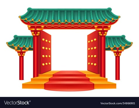 Kid Holiday Games, Chinese Gate, Bamboo Roof, Chinese Background, Color Flashcards, Chinese Paper Lanterns, Decorative Columns, New Year's Games, Chinese New Year Design