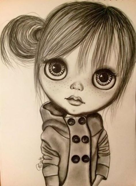 Drawing Faces Ideas, Sunny Rain, Eyes Sketch, Doll Tattoo, Big Eyes Doll, Eyes Art, Big Eyes Art, Drawing Faces, For Journal