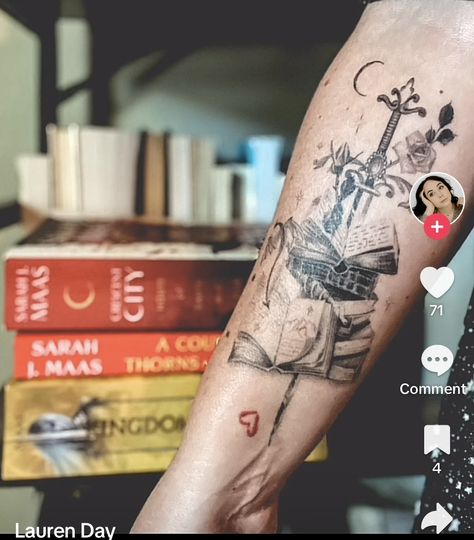 Dnd Artificer, Acotar Tattoos, Reader Tattoo, Book Lover Tattoo, Book Tattoos, Bookish Tattoos, Art Flash, Dragon Sleeve Tattoos, Light Tattoo