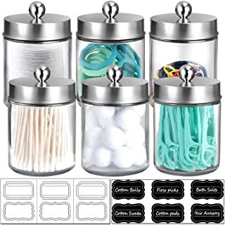 Amazon.com: bathroom decor - International Shipping Eligible Countertop Canisters, Tiny Bathroom Vanity, Apothecary Jars Bathroom, Bathroom Vanity Organization, Bathroom Canisters, Bathroom Vanity Storage, Floss Picks, Glass Apothecary Jars, Clear Container