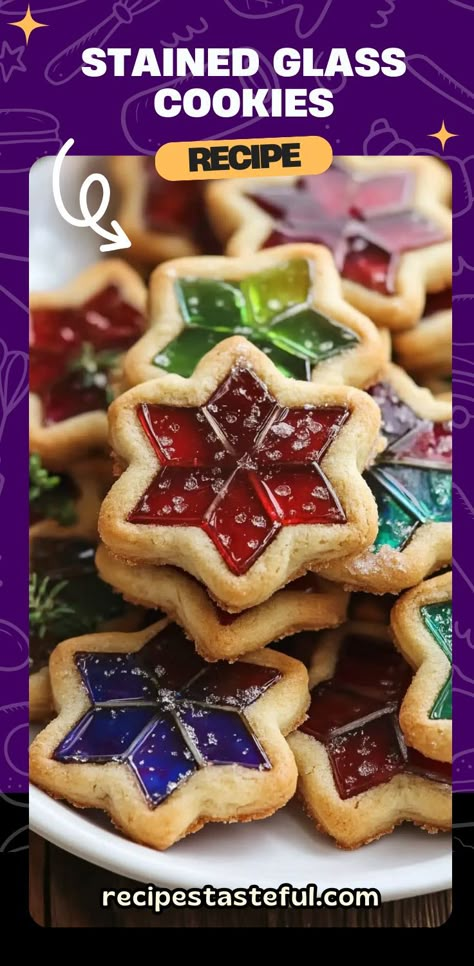 These Stained Glass Cookies are a fun and festive treat, perfect for holidays and special occasions! With their crisp buttery cookie base and colorful candy centers, they not only look amazing but taste delicious too. Whether you're baking them for a holiday cookie exchange or decorating your Christmas tree, these cookies will be the star of the show! #StainedGlassCookies #ChristmasCookies #HolidayBaking #CookieDecorating #SweetTreats #FestiveDesserts Glass Cookies Christmas, Glass Cookies, Stained Glass Cookies, Cookie Base, Holiday Cookie Exchange, Sugar Free Candy, Festive Desserts, Christmas Cookies Easy, Christmas Tree Cookies