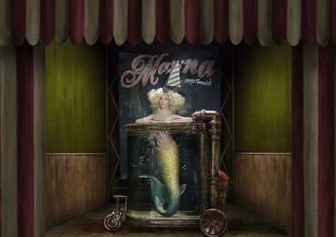 Lyndon Wade "Marina the Mermaid" Circus Aesthetic, Mermaid Aesthetic, Circus Art, Halloween Village, Vintage Mermaid, Conceptual Photography, Big Top, Vintage Circus, Fairy Angel