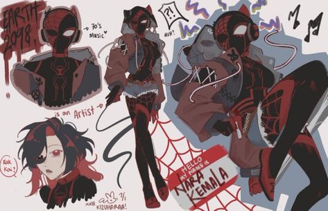 Marvel Poses Reference, Thick Female Pose Reference, Spiderman Villain Oc, Spider Sonas Drawings, Spidersona Outfit Ideas, Spiderman Oc Art Suit, Outfit Ideas For Characters, Spider Man Reference Poses, Spider Sonas Male