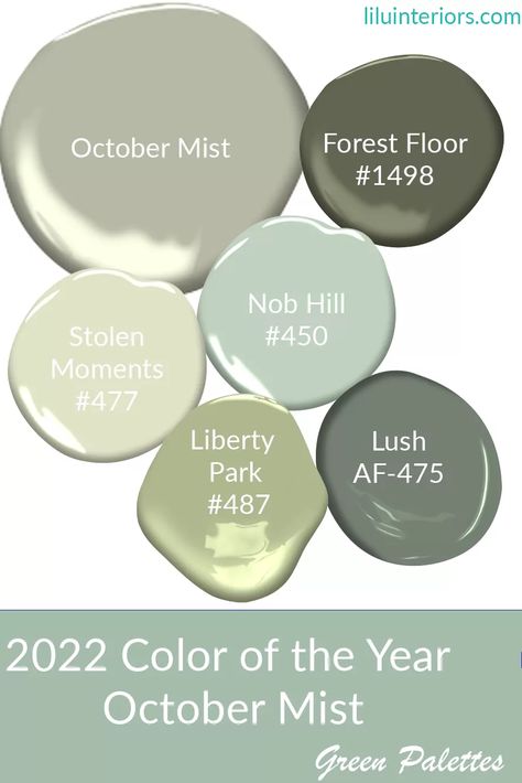 Color of the Year: October Mist - According to Lilu - www.liluinteriors.com October Mist, 2022 Color Of The Year, Kiss Painting, Paint Palettes, Interior Finishes, Handy Man, Beach House Exterior, Trending Paint Colors, Vastu Tips