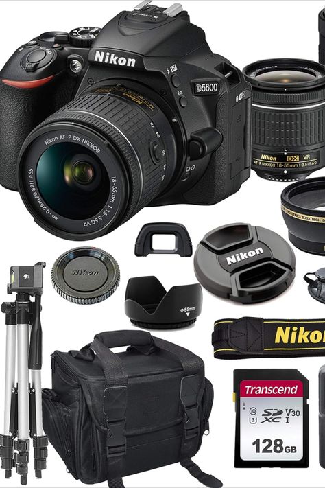 Nikon D5600 DSLR Camera with 18-55mm VR and 70-300mm Lenses + 128GB Card, Tripod, Flash, and More (20pc Bundle) Nikon D5600, Dslr Camera, Tripod, Nikon, Lenses, Flash, Bundles, Electronics