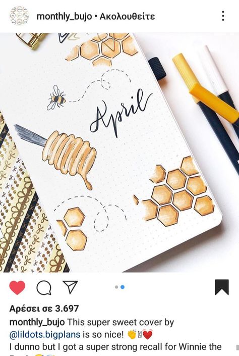 Yellow Bujo Theme, Bujo Bee Theme, April Drawings, Bee Bujo, Honeybee Theme, Bullet Journal Titles, April Bullet Journal, Bullet Journal Month, Bullet Journal Banner