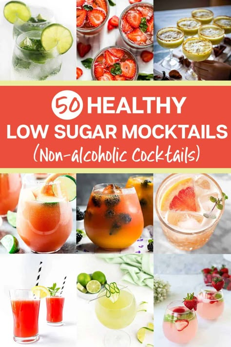 If you are looking to switch things up with your beverage choices, try these low sugar mocktails. You won't even miss the alcohol! Low Carb Mocktails, Low Calorie Mocktails Non Alcoholic, No Sugar Mocktail, Low Sugar Mocktail, Low Alcohol Cocktails, Low Sugar Mocktail Recipe, Low Sugar Punch, No Alcoholic Cocktails, Low Sugar Punch Recipes