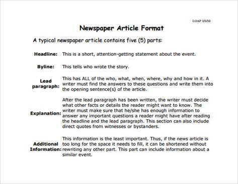 Newspaper Article Format Newspaper Report Writing Format, Article Writing Format, Newspaper Article Format, Journalism Tips, Report Writing Format, Newspaper Article Template, Article Template, Newspaper Report, School Newspaper