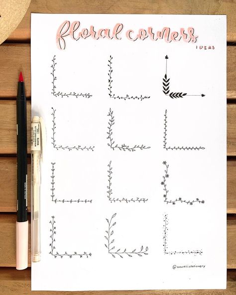 https://www.instagram.com/p/B_IJsQ5hS_R/?igshid=14i9kmjhagbdy Corner Border Ideas, Floral Corner Border, Borders Bullet Journal, Box Design Ideas, Corner Drawing, Boarders Designs For Projects, Corner Border, Corner Borders, Ideas Journal