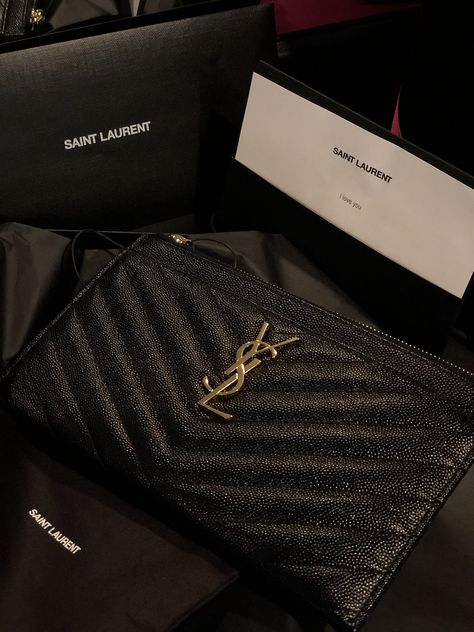 YSL Bill pouch Baddie Accessories, Ysl Pouch, Ysl Girl, Baby Grill, Bag Inspiration, Inside My Bag, Eyebrows On Fleek, Cute Wallets, Rich Lifestyle