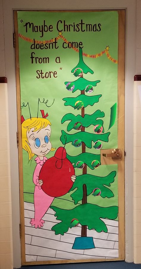 Dr Seuss Christmas Door Decorations, Door Designs For Christmas, Christmas Grinch Classroom Door, Christmas Door Decorations For School Grinch Decorating Ideas, Grinch Theme Classroom Door, Whoville Classroom Door Decorations, Rudolph Door Decorations For School, Prek Christmas Door Ideas, Grinch Christmas Classroom Decorations