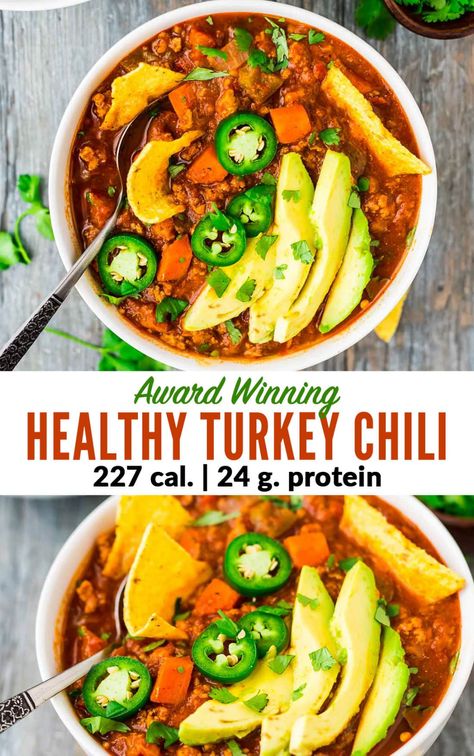 Low Cal Turkey Chili, Healthy Turkey Chilli, Turkey Chili With Sweet Potatoes, Low Cholesterol Chili, Turkey Chili No Beans, Protein Chili Recipe, No Bean Turkey Chili, Chili With Vegetables, Low Calorie Chili