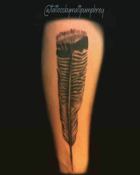 Turkey Feather Tattoo 2 Dove Feather Tattoo, Turkey Tracks Tattoo, Tattoo Ideas Hunting, Feather To Bird Tattoo, Eagle Feather Tattoos For Women, Turkey Tattoos For Men, Turkey Feather Tattoo Men, Turkey Tattoo For Women, Duck Feather Tattoo