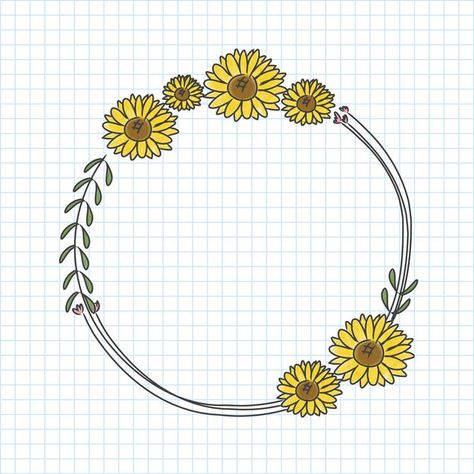 Sunflower Circle, Sunflower Border, Flower Wreath Illustration, Hand Drawn Sunflower, Drawn Sunflower, Wreath Vector, Heart Shaped Hands, Sunflower Illustration, Sunflower Mandala