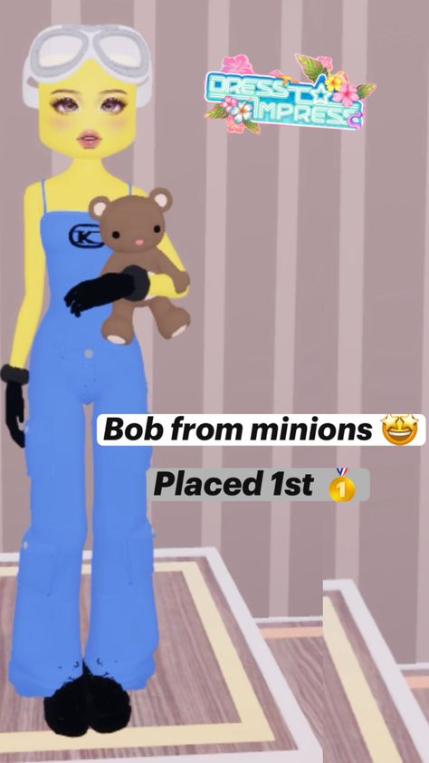 no vip used and btw the theme was idol. king bob is my idol!! dti, dress to impress, minions, roblox Minons Dress To Impress, Minion Dress To Impress, Dress To Impress My Idol Theme, Bob From Minions, My Idol Dress To Impress, Dress To Impress No Vip, Minion Dress, Minion Outfit, King Bob