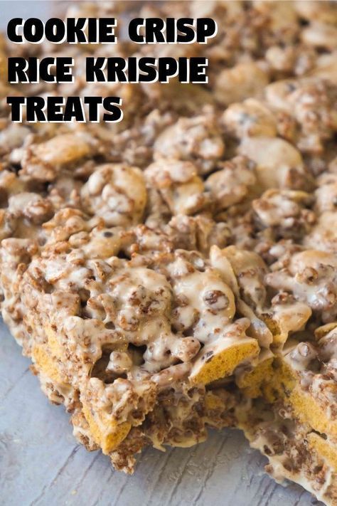 Rice Krispie Treats made with Cookie Crisp cereal and Cocoa Rice Krispies. These marshmallow treats are a fun and easy dessert recipe. Cookie Crisp Cereal, Rice Krispie Squares, Chocolate Rice Krispie Treats, Cookie Crisp, Krispie Treats Recipe, Marshmallow Treats, Cereal Treats, Low Carb Cheesecake, Recipes With Marshmallows