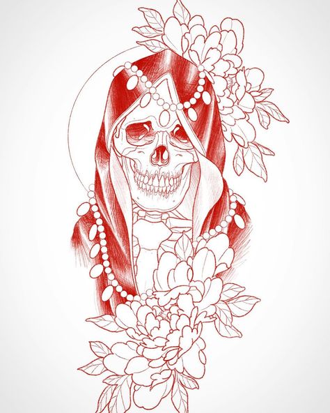 Santa Muerte Tattoo For Women, Female Grim Reaper Tattoo, Santa Muerte Tattoo Stencil, Santa Muerte Tattoo, Purple Santa, Butterfly Wrist Tattoo, Grim Reaper Tattoo, Aztec Tattoo Designs, Reaper Tattoo