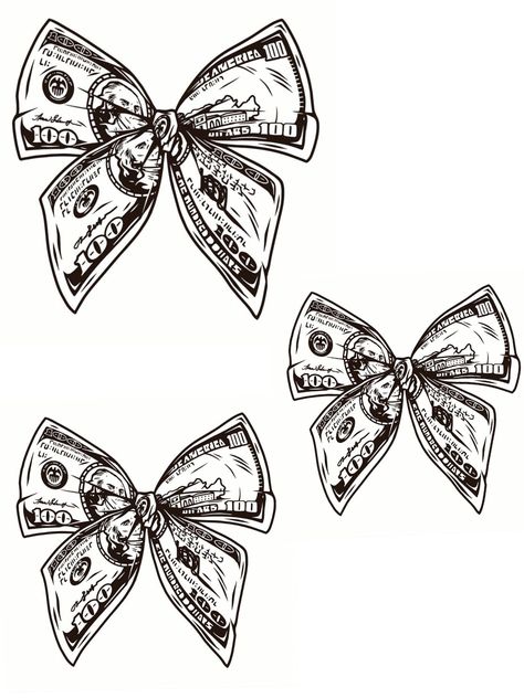 Bow Money Tattoo, Money Bow Tie Tattoo, Bow Tie Tattoo, Bow Tattoo Designs, Garter Tattoo, La Tattoo, Gangsta Tattoos, Money Tattoo, Ribbon Tattoos