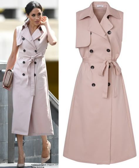 Mad About Meghan: The Duke and Duchess of Sussex Open the Nelson Mandela Centenary Exhibition Trench Coat Dress Outfit Classy, Meghan Style, Wineries Outfit, Sleeveless Trench, Prins Harry, Meghan Markle Style, Fashion Clipart, Trench Dress, Coat Outfits