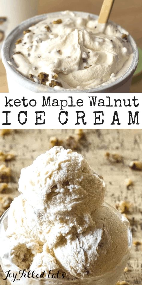 Maple Ice Cream with Candied Walnuts - Low Carb, Keto, Gluten-Free, Grain-Free, Sugar-Free, THM S - This takes the classic Maple Walnut Ice Cream to a whole new level. It is rich and creamy with the sweet crunch of the candied nuts. #lowcarb #lowcarbrecipes #lowcarbdiet #keto #ketorecipes #ketodiet #thm #trimhealthymama #glutenfree #grainfree #glutenfreerecipes #recipes #desserts #dessertrecipes #ketodessert #lowcarbdessert #sugarfree #icecream #maple #walnut Maple Walnut Ice Cream Recipe, Walnut Ice Cream Recipe, Lazy Keto Meals, Maple Walnut Ice Cream, Keto Lazy, Maple Ice Cream, Keto Friendly Ice Cream, Walnut Ice Cream, Low Carb Ice Cream