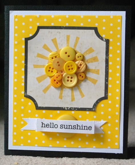 Card With Buttons, Summer Cards, Button Cards, Hello Sunshine, Simple Stories, Get Well Cards, Button Crafts, Paper Crafts Cards, Creative Cards