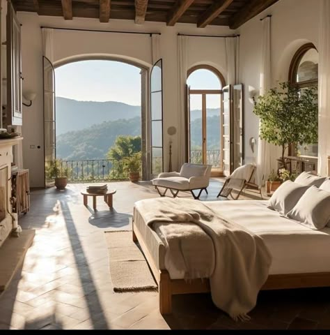 Italian Villa Aesthetic, Open Bedroom, Italy House, Casa Country, Mediterranean Style Homes, Mediterranean House, Italian Home, Italian Villa, Spanish House