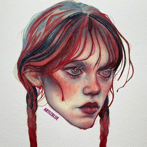 Char 💀 on Instagram: “Sometimes I think the paintings look better before finishing them 😢 #art #wednesday #wednesdayaddams #painting #wip #watercolor…” Drawing Wednesday, Art Wednesday, Grid Drawing, Pencil Sketch Drawing, Interview With The Vampire, Attack On Titan Art, Art Prompts, Colour Inspiration, Sketch Drawing