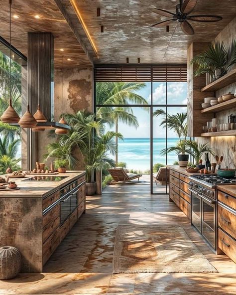 Tropical Kitchen Design, Costa Rica House, Bali Style Home, Tropical Kitchen, Dream Life House, Tropical Home, Beach House Interior, Tropical House, Dream House Rooms