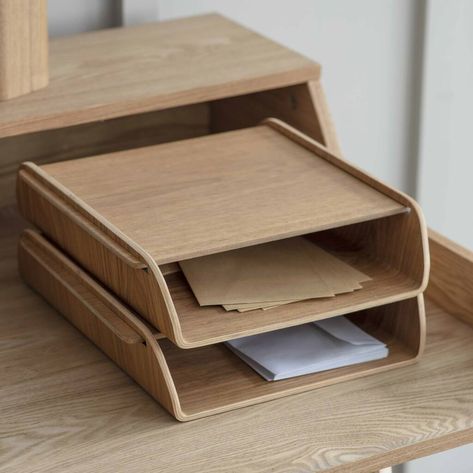 Stack up for elevated organisation. Line along desks and consoles to file like a pro. They're versatile, compact and made from beautiful Ash wood.   Crafted in Ash Not dishwasher safe To clean simply wipe with a damp cloth Sold individually Crafted in Ash Not dishwasher safe To clean simply wipe witamp cloth Sold individually Paperwork Storage, Old School Design, Shop Shelving, Desk Organiser, Wooden Desk Organizer, Unique Desks, Wet Felting Projects, Desk Tidy, Tray Organization