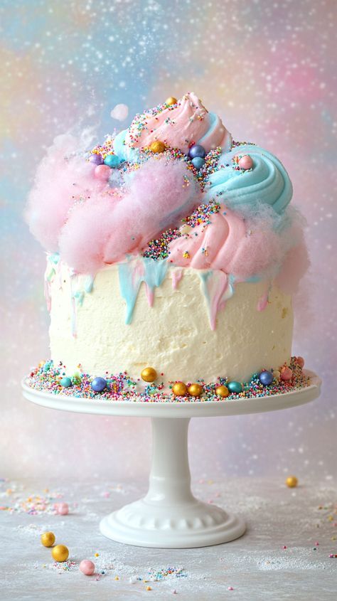 Cake With Cotton Candy, Cotton Candy Cake, Cotton Candy Cakes, Algerian Recipes, Candy Cakes, Candy Cake, 10th Birthday, Birthday Cakes, Cake Designs