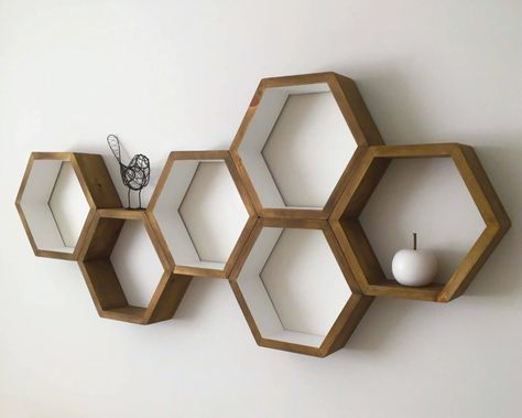 Light Teal Paint, Hexagonal Shelves, Floating Wood Shelf, Baby Shelves, Decorative Shelves, Shelves Modern, Honeycomb Shelves, Shelves Floating, Geometric Shelves