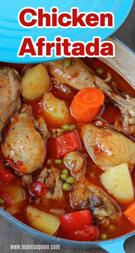 Chicken Afritada, Stews Recipes, Crockpot Soup, Favorite Soups, Filipino Foods, Chicken Pieces, Chicken Meals, Dinner Bell, Hispanic Food