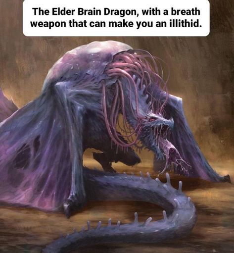 Elder Brain Dragon - An elder brain dragon was an aberration that was formed when an illithid elder brain took over the body of a living dragon. Their breath weapon is a stream of brine filled with illithid tadpoles that easily transform victims into new Mind Flayers in short time. | 2022-11-25 Elder Brain Dragon, Elder Brain, Call Of Cthulhu Rpg, Mind Flayer, Villain Character, Dnd Dragons, Eldritch Horror, Cthulhu Mythos, Dungeons And Dragons Game