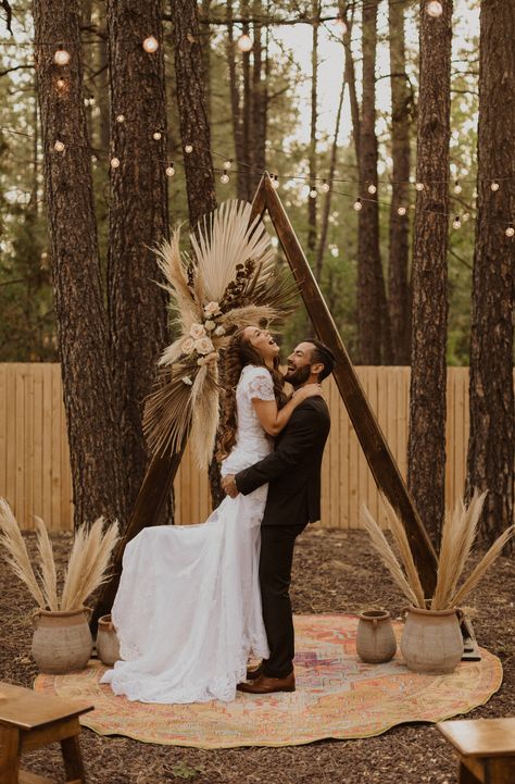 Boho Triangle Arbor, Boho Wedding Triangle Arch, Triangle Arches Wedding, Wooden Arch Wedding Decor, Cenote Wedding Ceremony, Boho Triangle Wedding Arch, Wooden Arches For Weddings, Triangle Arch Decor, Boho Woods Wedding