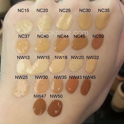 Mac Studio Waterweight Foundation SPF 30, gel-serum. Swatches! I'm between NC15 and NW18 Mac Foundation Swatches, Mac Foundation Shades, Mac Makeup Lipstick, Mac Makeup Foundation, Make Up Factory, Camouflage Makeup, Makeup App, Foundation Swatches, Mac Foundation