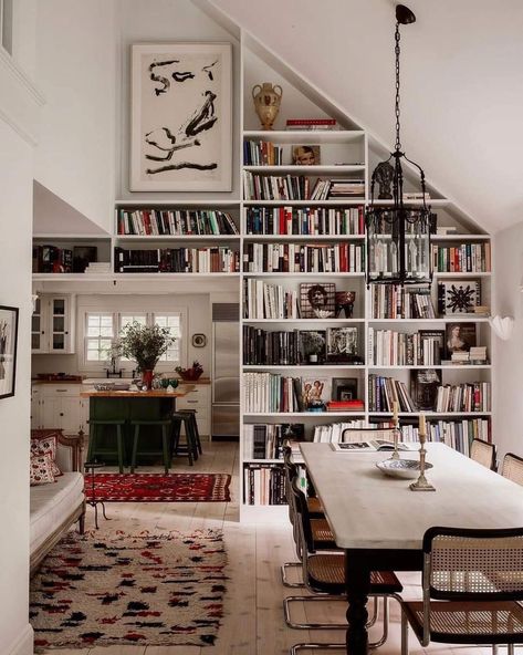 Henry Higgins, Vermont House, Slanted Ceiling, Home Library Design, Everything But The House, Home Libraries, Built In Bookcase, Book Shelves, Cozy Place