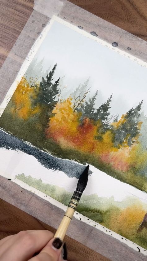 Art By Paul Clark, Watercolor Mountain Landscape Tutorial, Watercolor Tutorial Landscape, How To Do Watercolor, Watercolour Inspiration Landscape, Watercolor Mountains Tutorial, Simple Watercolor Landscape, Aquarel Painting, Watercolor Templates