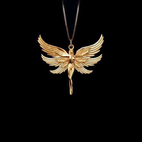 Embrace celestial elegance with our gold Angel pendants, exquisitely crafted in the USA. These divine pieces serve as a symbol of protection, guidance, and purity, perfect for those seeking a heavenly touch in their jewelry collection. PENDANT INFORMATION This pendant is made of real, solid gold.• Made in USA• Material: 14k or 18k solid gold• Finish: polished• Height: 1.33" (33,5 mm) x Width: 1.45" (36,5 mm)• Pendant weight: approx. 5 grams (14k)• Bail: fits up to 4 mm chains• Solid back, not ho Winged Woman, Woman Angel, Faberge Jewelry, Symbol Of Protection, Angel Jewelry, Agate Engagement Ring, Gold Angel, Angel Pendant, Solid Gold Chains