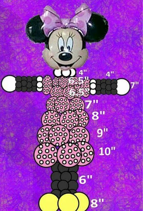 Balloon sizes for a Minnie Mouse sculpture. Mickey Mouse Balloon Decor, Balloon Recipes, Miki Mouse, Minnie Mouse Decorations, Minnie Mouse Theme Party, Minnie Mouse Balloons, Minnie Mouse Birthday Party Decorations, Minnie Mouse Birthday Decorations, Deco Ballon