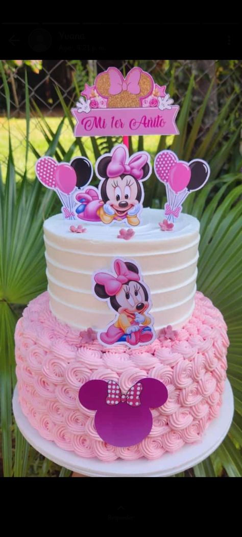 Torta con topper de Minnie Pastel Mimi, Tarta Minnie Mouse, Baby Minnie Mouse Cake, Pastel Minnie Mouse, Doll Cake Designs, Minnie Mouse Cake Topper, Mickey Mouse Birthday Cake, Minnie Mouse Birthday Cakes