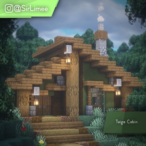 Cute And Simple Minecraft Houses, Minecraft House In The Woods, Minecraft Building Ideas Wood, Minecraft Wood Cottage, Minecraft Wood House Ideas, Wood Cabin Minecraft, Minecraft Modern Cabin, Minecraft Wood Houses, Minecraft Cabin House