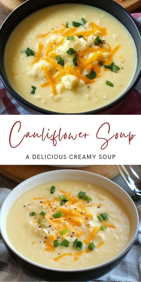 Cheddar Cauliflower Soup – Creamy and Comforting Ingredients: 1 medium head of cauliflower, broken into florets 1 medium carrot, shredded 1/4 cup chopped celery 1 medium leek, cleaned and chopped 2-1/2 cups water 2 teaspoons chicken bouillon granules or 1 vegetable bouillon cube 3 tablespoons butter 3 tablespoons all-purpose flour #Cauflower #Soup Cheddar Cauliflower Soup, Cauliflower Cheddar Soup, Cheddar Cauliflower, Vegetable Bouillon, Soup Creamy, Cheese Alternative, Hearty Vegetable Soup, Chicken Bouillon, Leftovers Soup