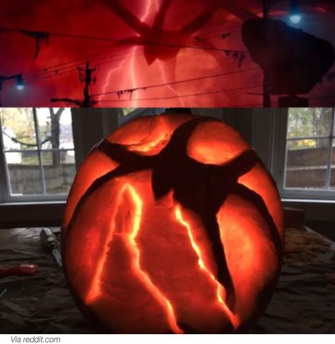 Cool Stranger Things pumpkin carving Demogorgon Pumpkin, Stranger Things Pumpkin, Stranger Things Halloween Party, Shadow Monster, Scary Halloween Pumpkins, Pumkin Carving, Stranger Things Halloween, Stranger Things Quote, Halloween Pumpkin Designs