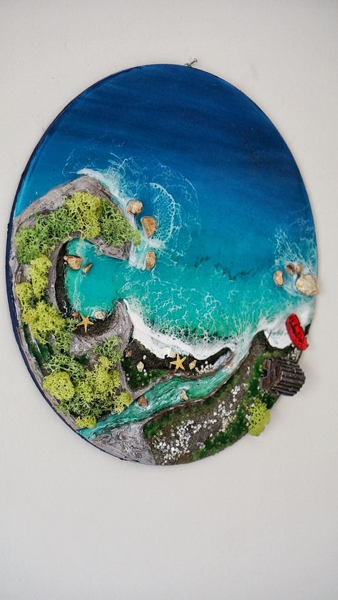 Material of this unique painting is eco friendly mdf board,acrylic paints,stabilized moss,sand,seashells,starfish and high quality resin which guarantees a long product life.
This is 100% handmade.I send the package with express shipping.
Lazer cut using highest quality mdf board.Diameter is 40 cm (15.8 ").
#seascapewalldecor #epoxyresin #resinpainting #wallart #beachtheme #river #walldecoration #etsy #seasideresinart #seasidedecor Retro Wall Clock, Moss Wall Art, Seaside Decor, Resin Wall Art, Resin Art Painting, Coastal Wall Decor, Board Decoration, Beach Theme Decor, Unique Wall Clocks