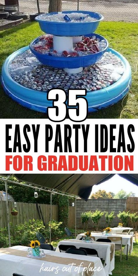 Bring the party outside with these 35 BEST outdoor party ideas for graduation! You will love these easy, clever and fun ideas that are perfect for outdoor graduation parties and make the graduation party even more memorable! Outdoor Party Table Ideas, Front Yard Party Ideas, Graduation Party Outdoor Decorations, Graduation Decoration Ideas Outdoor, Grade Party Ideas, Party Ideas For Graduation, Garage Party Aesthetic, Outdoor Graduation Party Decorations Diy Decorating Ideas, Graduation Yard Party Ideas