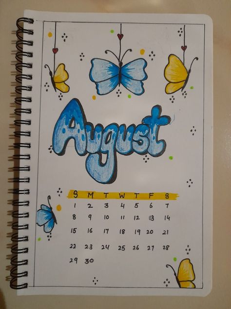 August Bullet Journal Theme Ideas, Bulett Journal Page Ideas August, May Drawing Ideas, August Bullet Journal Cover Ideas, Journal Ideas Butterfly, Bullet Journal August Theme, August Planner Ideas, August Cover Page Bullet Journal, Journal Ideas August