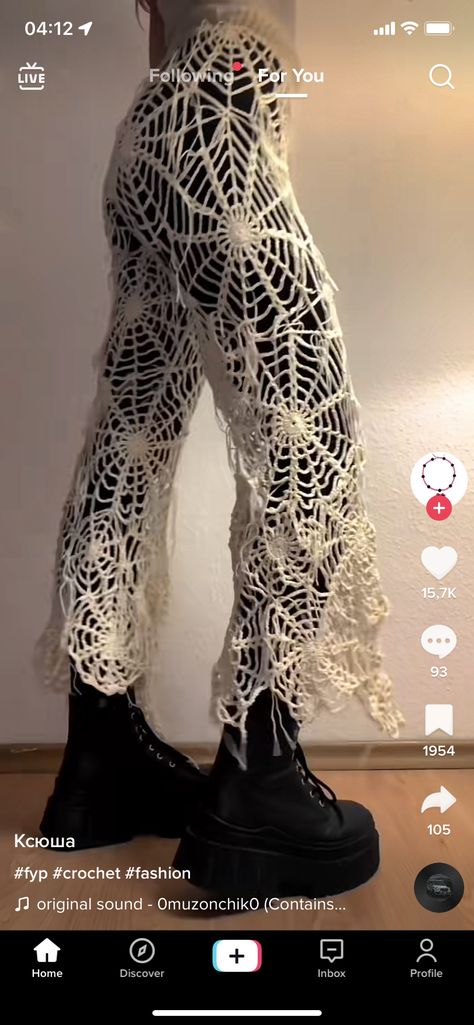 Transforming Tshirts Diy, Witch Aesthetic Crochet, Spiderweb Pants Crochet Pattern, Crochet Skull Trousers, Crochet Goth Clothes Pattern, Crochet Rib Cage Pattern, Crochet Spiderweb Pants, Unique Pants Women, Spider Web Pants Crochet