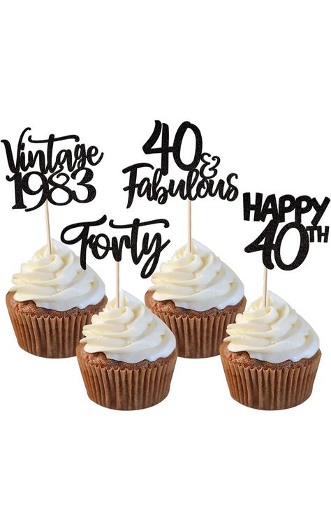 Decorations Vintage Birthday Decorations, Cheers To 40 Years, Birthday Cake Decorations, Happy 40th Birthday, Happy 40th, Cupcake Picks, Vintage Birthday, Birthday Cake Decorating, Anniversary Party